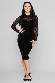 Collectif 40s 50s 60s Rooey Black Bat Halloween Evening Pencil Dress