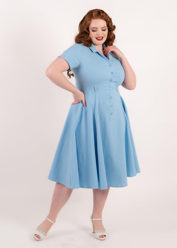 Collectif 40s 50s Caterina Baby Blue Plain Swing Dress