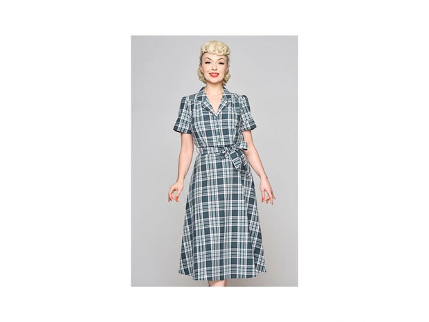 Collectif 40s Alexandrea Green Check Swing Dress