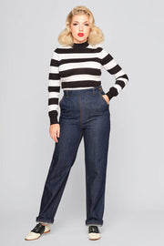 Collectif 40s Estella High Waisted Navy Blue Denim Jeans