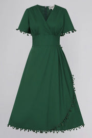 Collectif 40s Green Pompom Waterfall Swing Dress