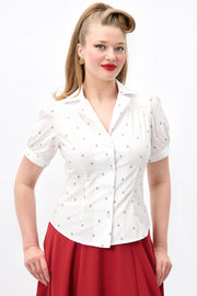 Collectif 40s Style Luana Ivory Nautical Anchor Print Chiffon Blouse