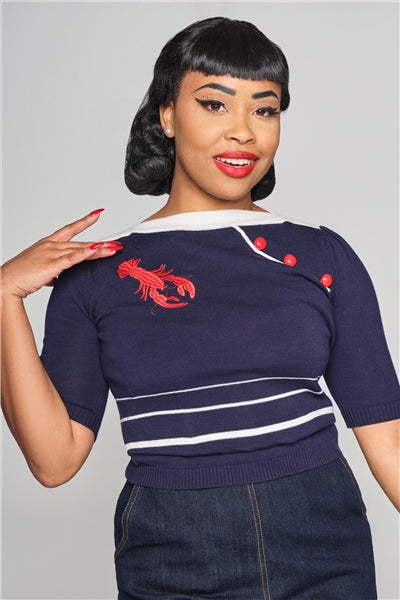 Collectif 50s Armando Navy Blue Nautical Lobster Jumper