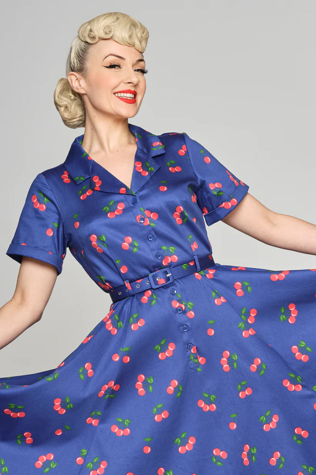 Collectif Caterina 50s Cherries Blue Dress