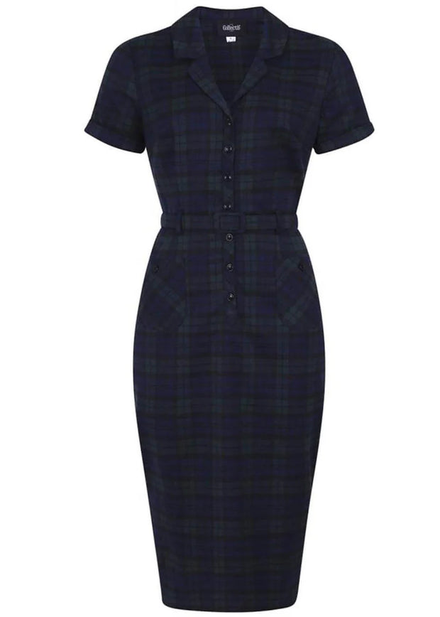 Collectif Caterina Blackwatch Tartan Check Pencil Dress