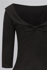 Collectif Cordelia 1950s Vintage Style Black Blouse Top