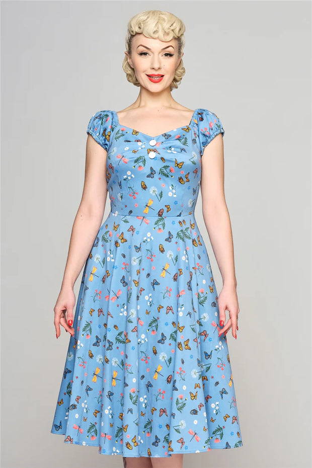 Collectif Dolores 50s Blue Butterfly Field Doll Dress