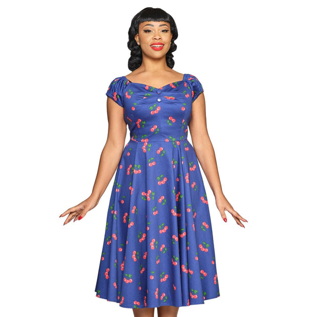 Collectif Dolores 50s Cherries Navy Blue Doll Dress