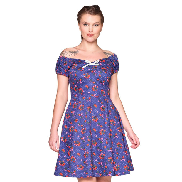 Collectif Dolores 50s Mixed Berries Navy Blue Mini Dress