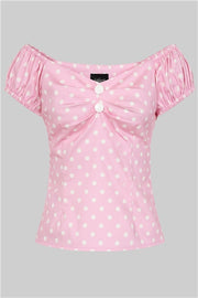 Collectif Dolores 50s Pink and White Polka Dot Top