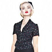 Collectif Greta 1940s Black Nautical Anchor Blouse