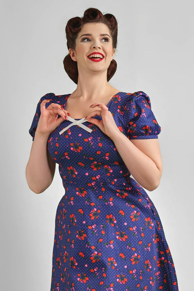 Collectif Leanne 50s Mixed Berries Navy Blue Swing Dress