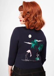 Collectif Lucy 50s Navy Blue Flamingo Palm Cardigan