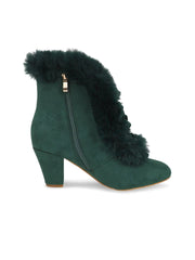 Collectif Lulu Hun 40s Style Tatiana Green Faux Fur Ankle Boots