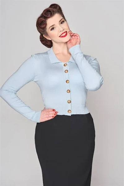 Collectif Maya 50s Light Blue Plain Cardigan