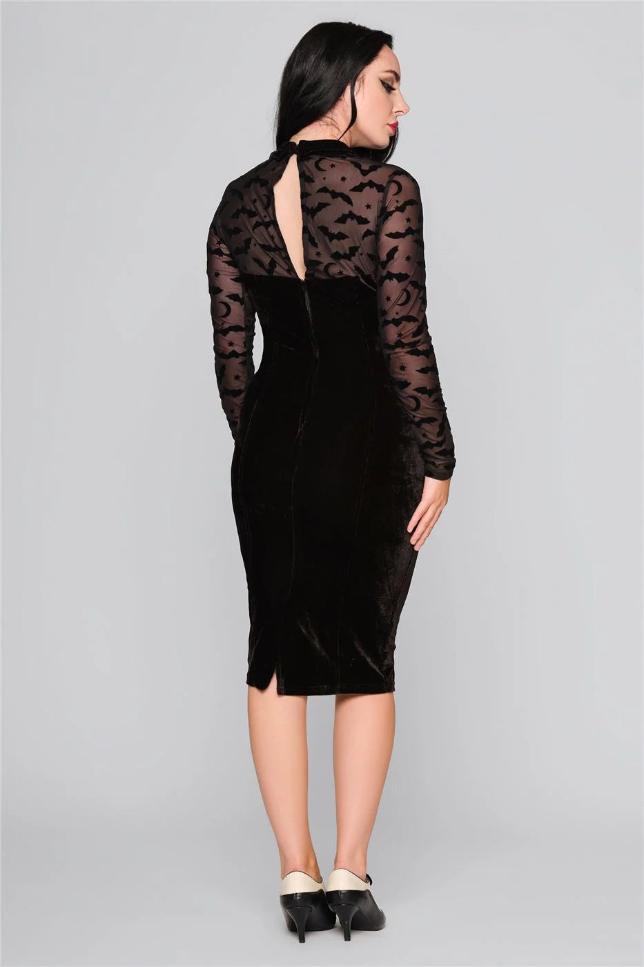 Collectif 40s 50s 60s Rooey Black Bat Halloween Evening Pencil Dress –  Cherry Red Vintage