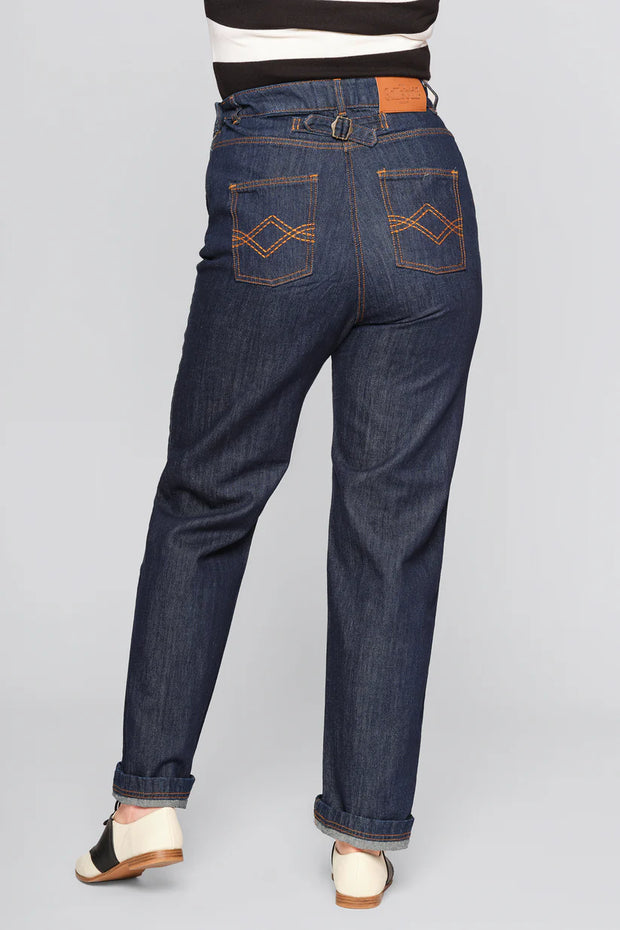 Collectif 40s Estella High Waisted Navy Blue Denim Jeans