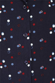 Collectif 40s Style Luana Chalk Navy Blue Polka Chiffon Blouse