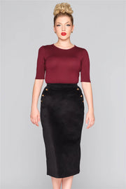 Collectif 50s Jilka Black Corduroy Pencil Skirt