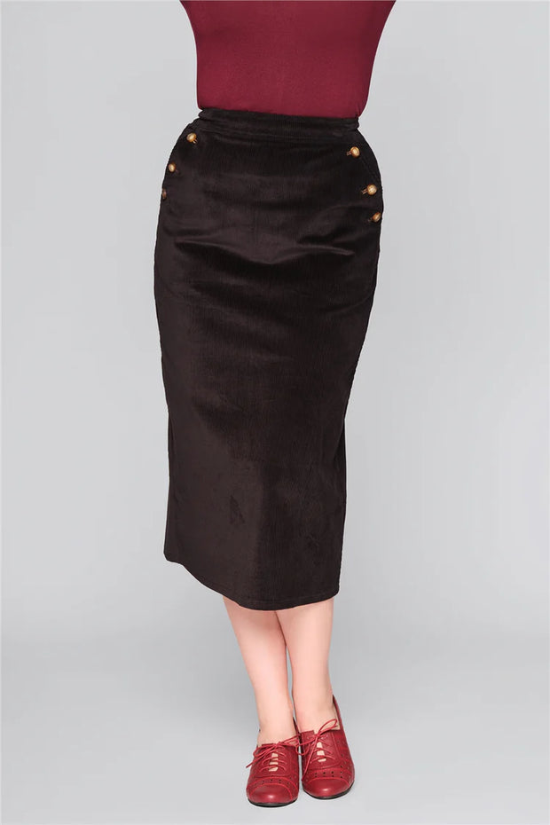 Collectif 50s Jilka Black Corduroy Pencil Skirt