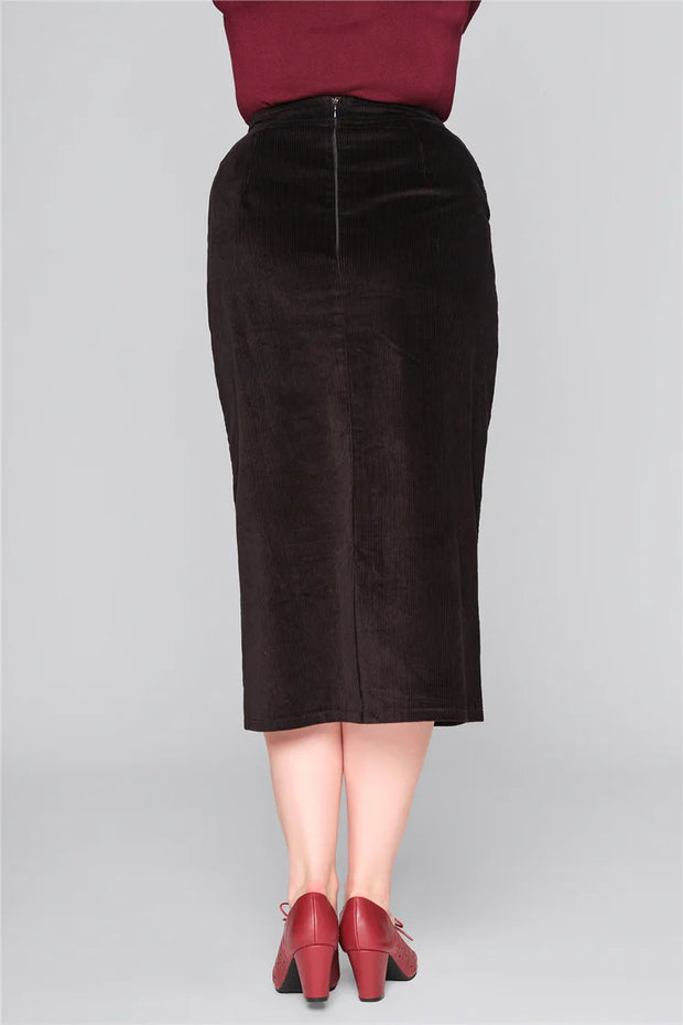 Collectif 50s Jilka Black Corduroy Pencil Skirt