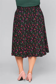 Collectif 50s Megan Sweetheart Cherry Print Black Swing Skirt