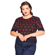 Collectif 50s Navy Blue Cherry Jumper