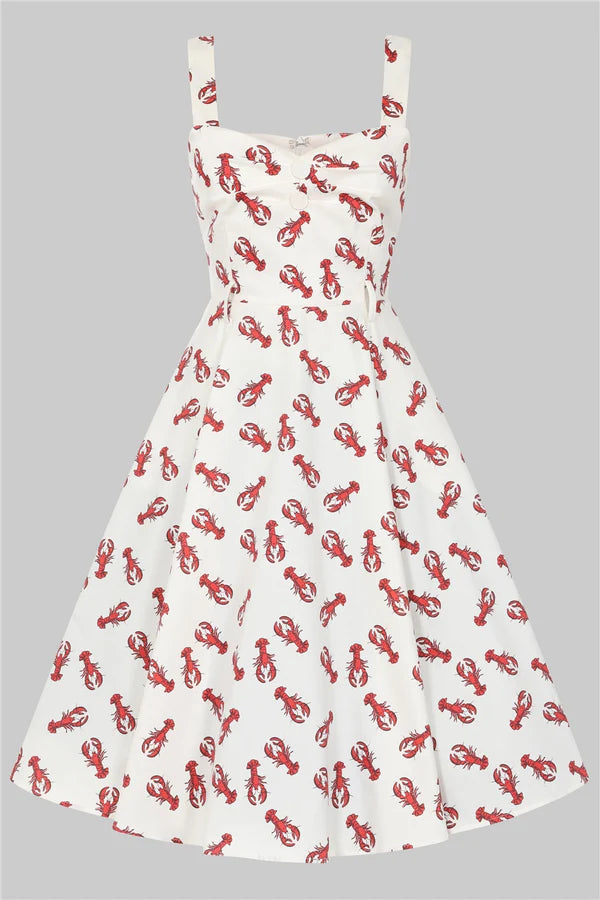 Collectif 50s White Emmie Rock Lobster Flared Dress