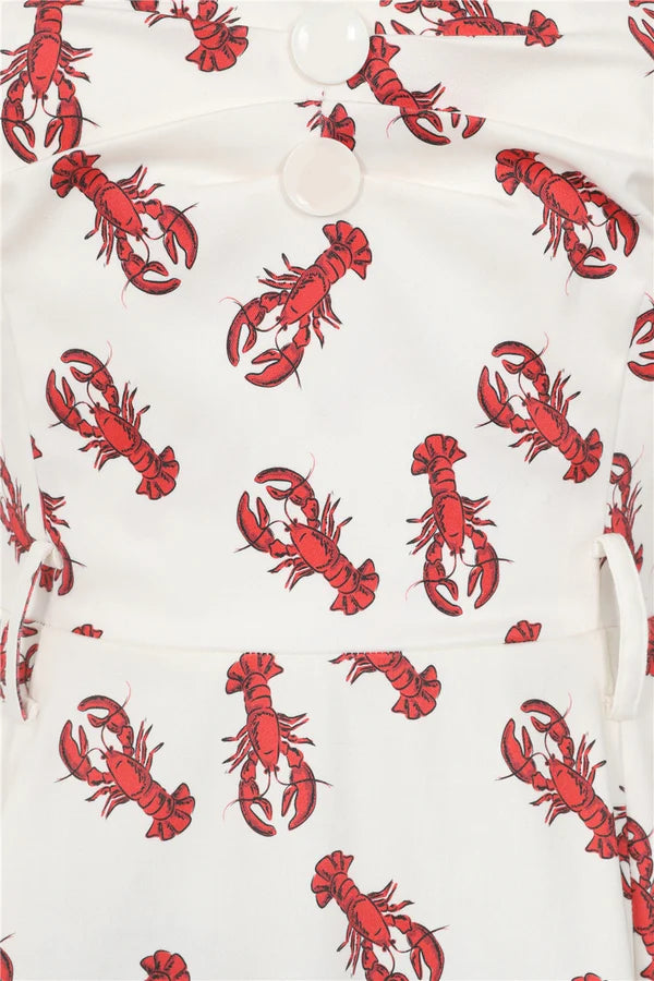 Collectif 50s White Emmie Rock Lobster Flared Dress