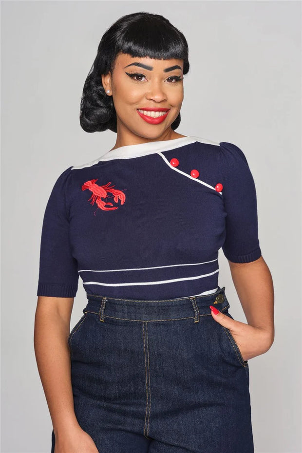Collectif Armanda Lobster Nautical Navy Blue Stripe Jumper