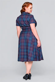 Collectif Caterina 40s Blue Purple Mermaid Check Swing Dress