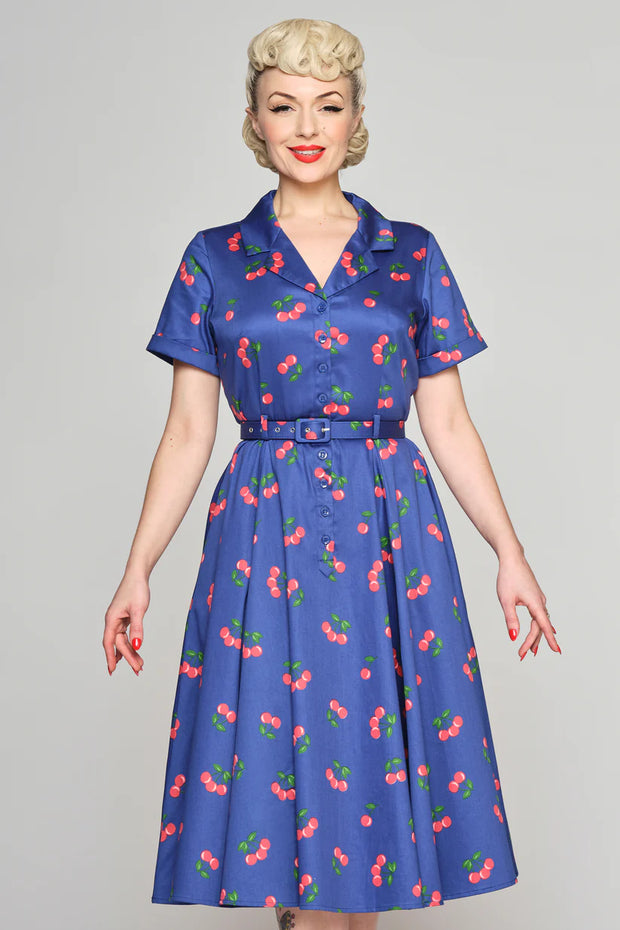 Collectif Caterina 50s Cherries Blue Dress