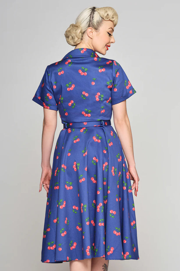 Collectif Caterina 50s Cherries Blue Dress