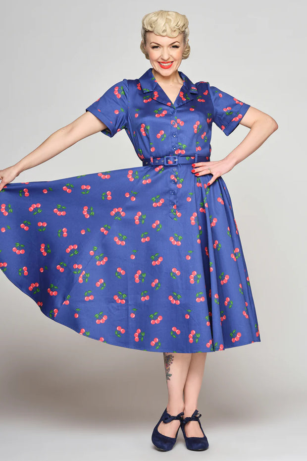 Collectif Caterina 50s Cherries Blue Dress