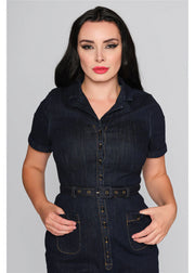 Collectif Caterina Navy Blue Denim Pencil Dress