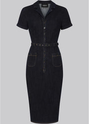 Collectif Caterina Navy Blue Denim Pencil Dress