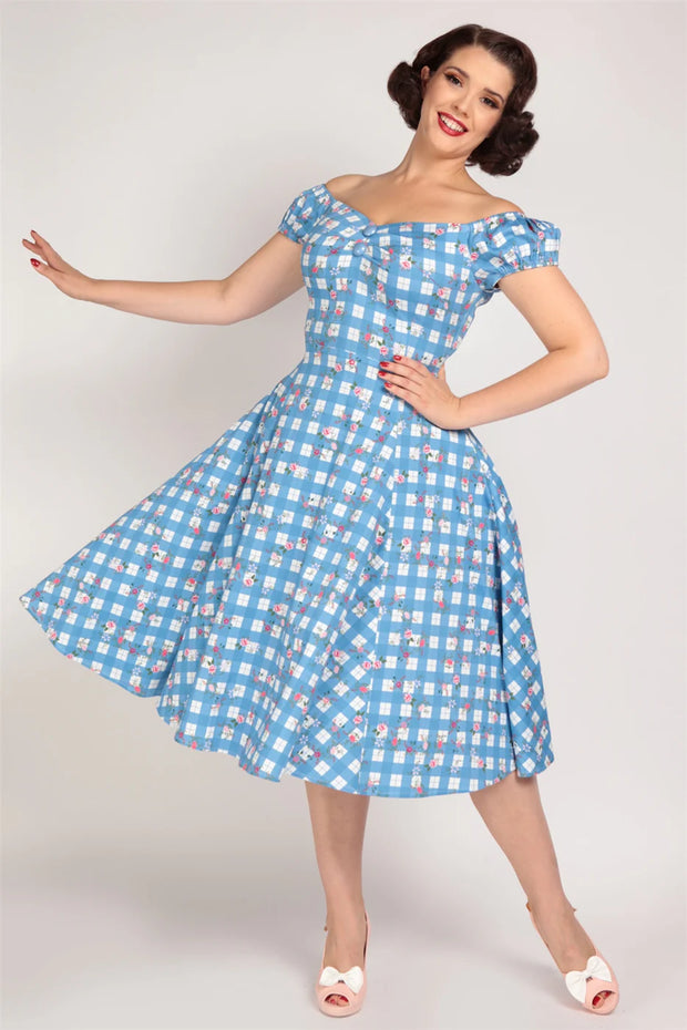 Collectif Dolores 50s Blue Gingham Garden Doll Dress