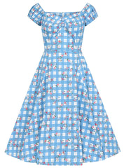 Collectif Dolores 50s Blue Gingham Garden Doll Dress