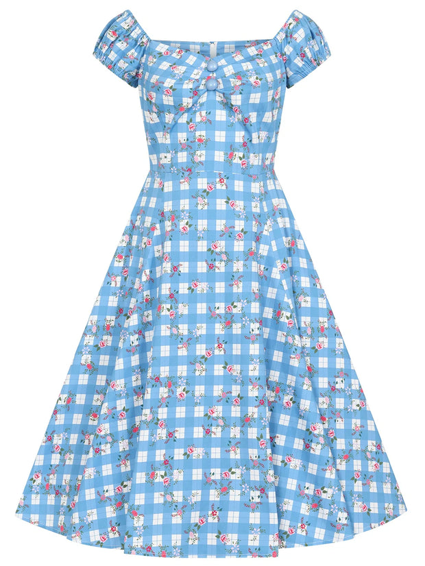 Collectif Dolores 50s Blue Gingham Garden Doll Dress