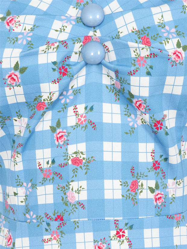 Collectif Dolores 50s Blue Gingham Garden Doll Dress