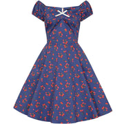 Collectif Dolores 50s Mixed Berries Navy Blue Mini Dress