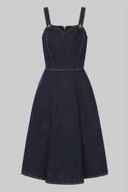 Collectif Jupiter 50s Navy Blue Denim Pinafore Dress