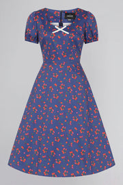 Collectif Leanne 50s Mixed Berries Navy Blue Swing Dress