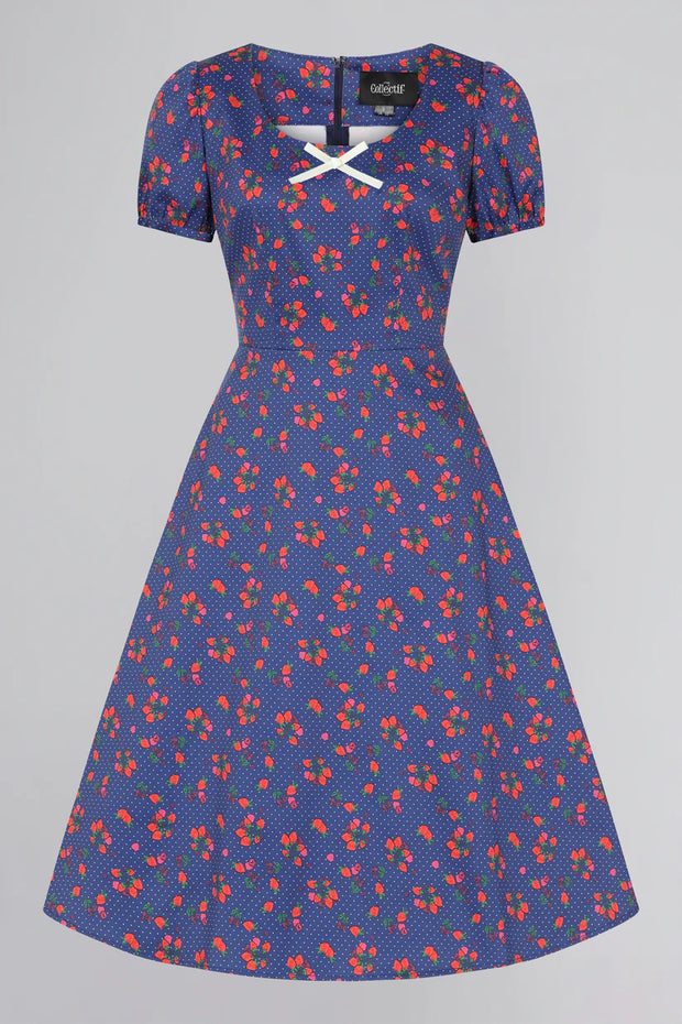 Collectif Leanne 50s Mixed Berries Navy Blue Swing Dress