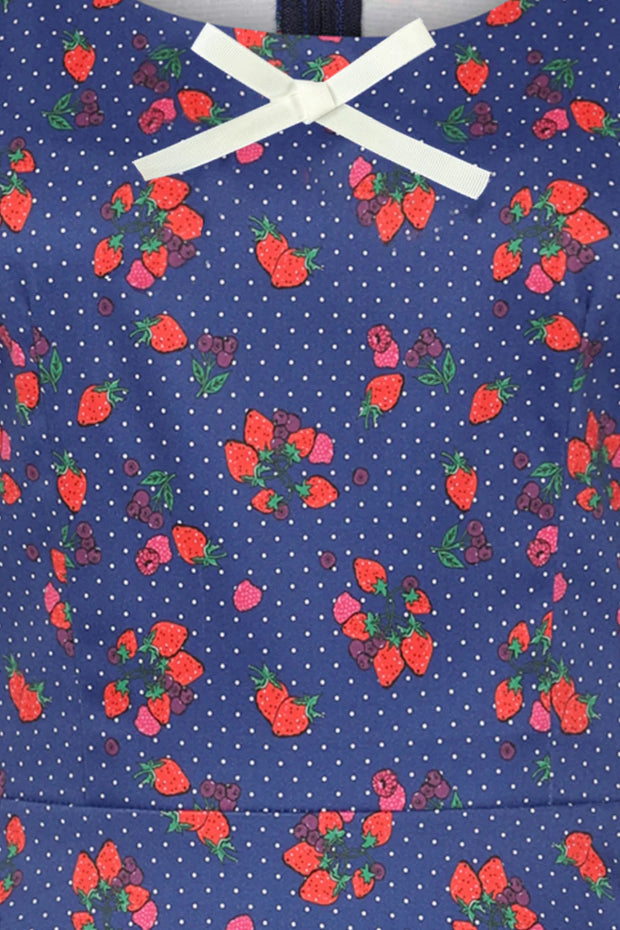 Collectif Leanne 50s Mixed Berries Navy Blue Swing Dress