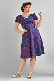 Collectif Leanne 50s Mixed Berries Navy Blue Swing Dress