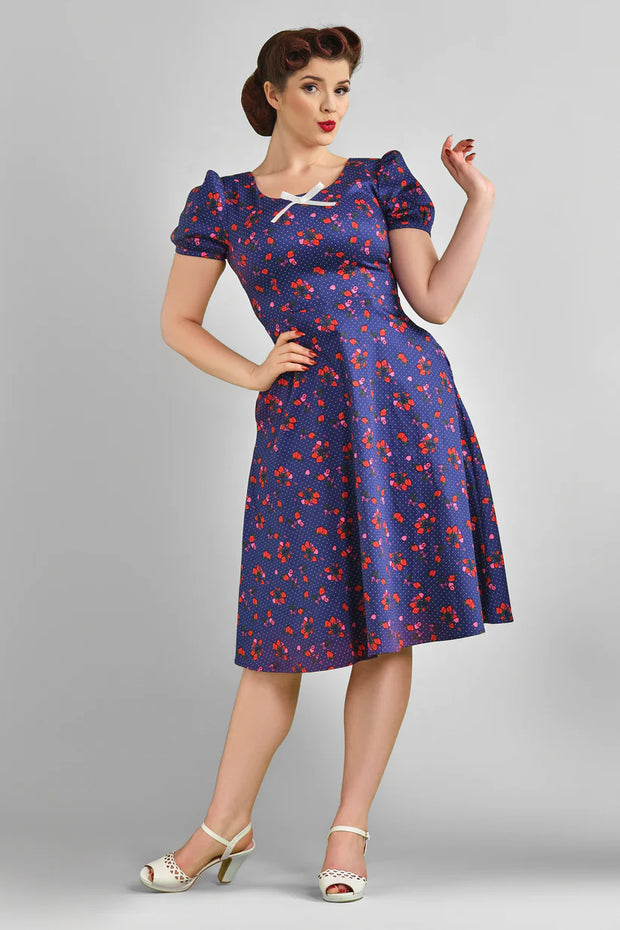Collectif Leanne 50s Mixed Berries Navy Blue Swing Dress