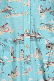 Collectif Liza 40s 50s Blue Brighton Postcard Swing Dress