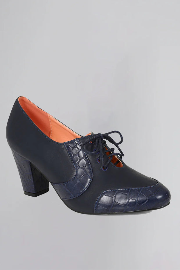 Collectif Lulu Hun 40s Style Agnes Navy Blue Heels Shoes