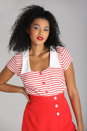 Hell Bunny 50s Ahoy Nautical Red & White Striped Blouse